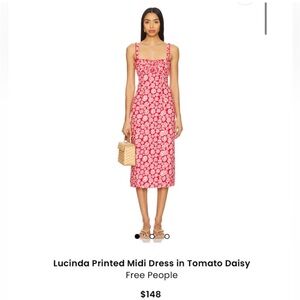 Free People Lucinda Printed Midi Dress in Tomato Daisy